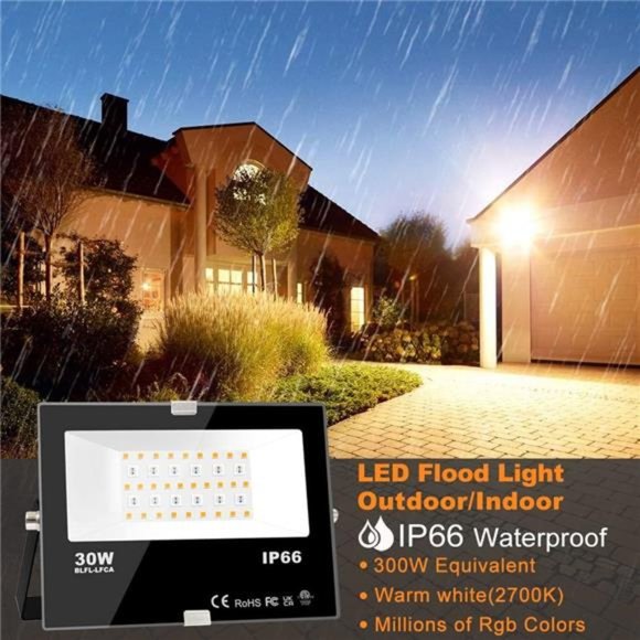 30W Led Flood Light Outdoor 300W Equivalent,ColorChanging RGB Lights with Remote - Picture 2 of 7